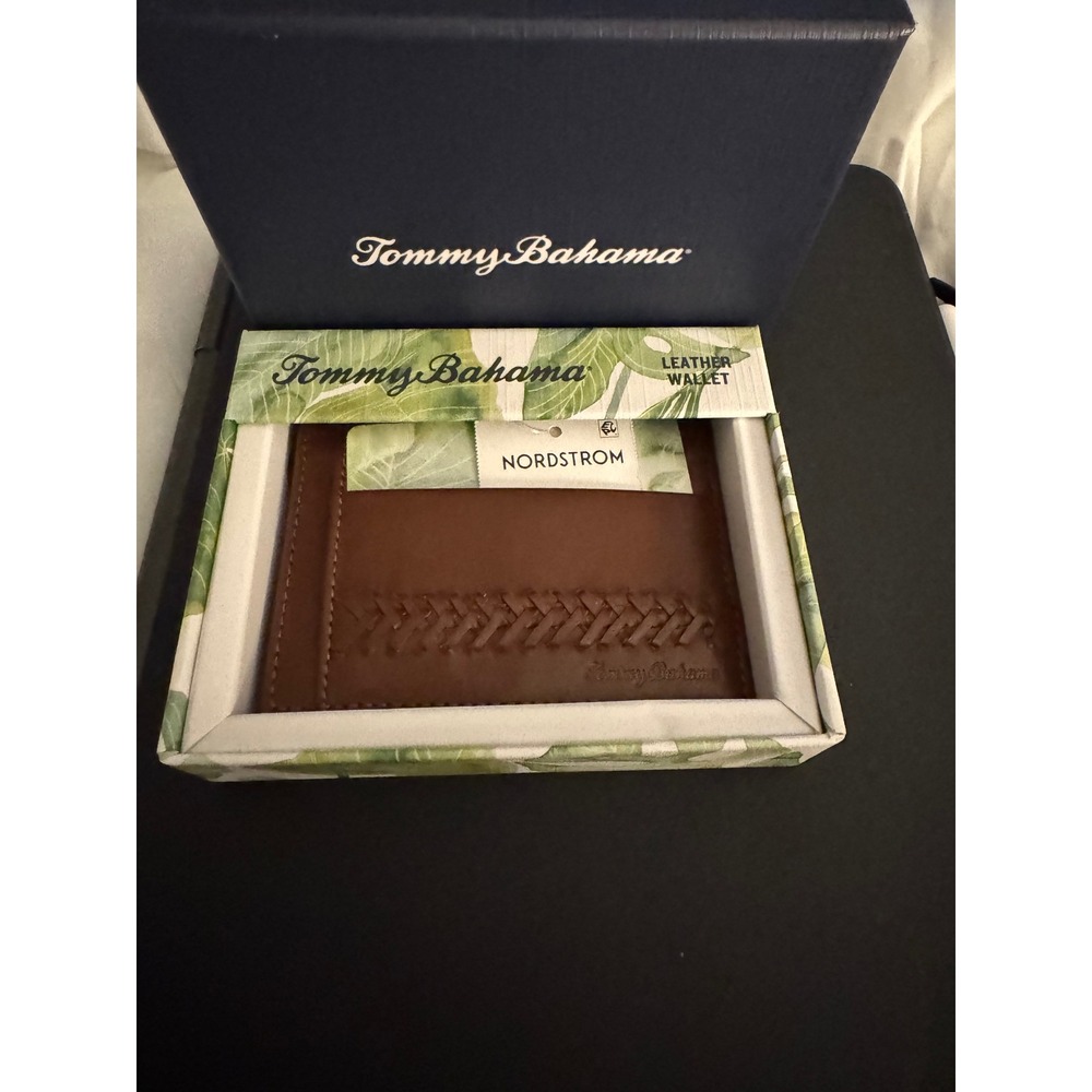 Tommy Bahama Mens Leather Card Case Wallet Slim Tan Nordstrom New with Box - Picture 5 of 6